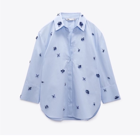 ZARA JEWEL POPLIN SHIRT AND PANTS BLUE SIZE M - Picture 6 of 7